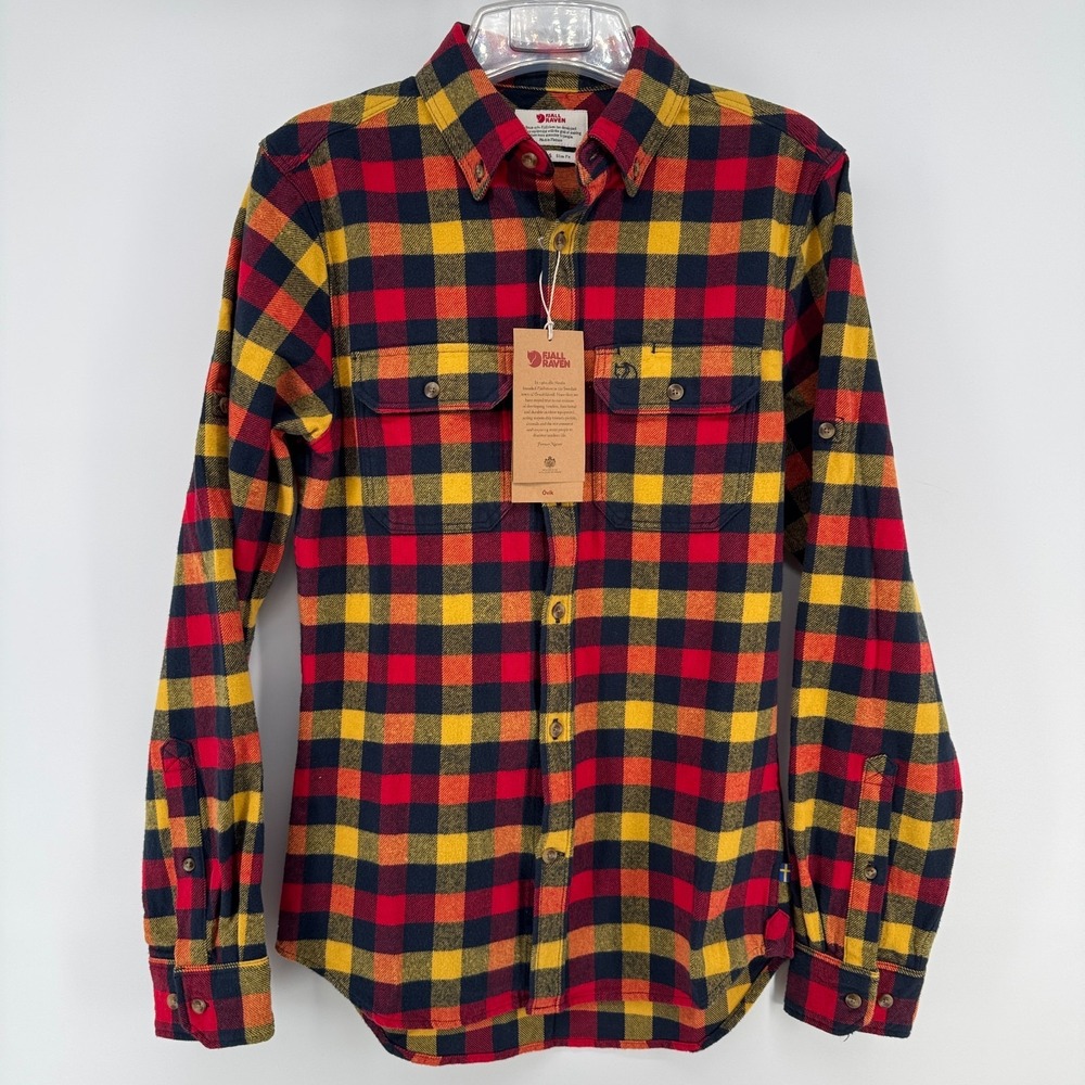 Fjallraven Men's XS Slim Fit Ovik Flannel Red Buffalo Check Plaid Heavy NWT